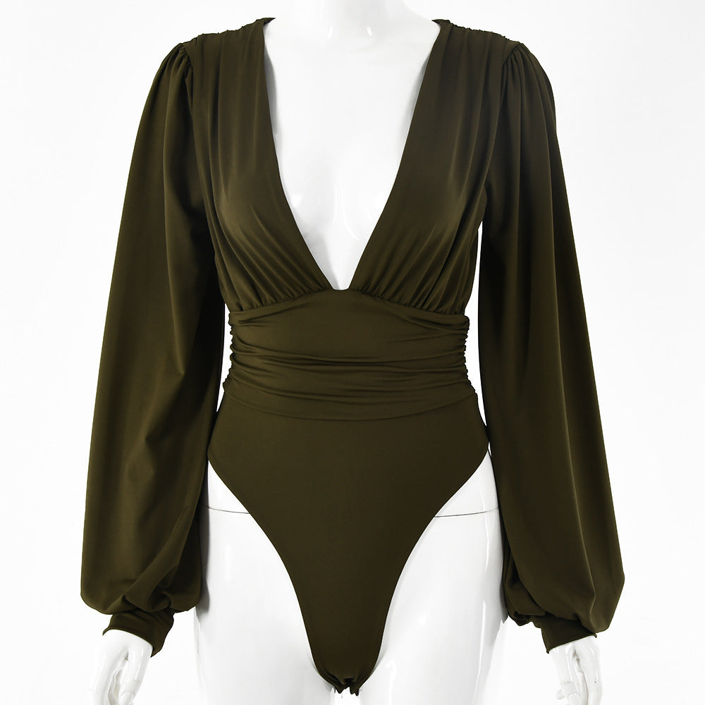 Damen Bodysuit mit tiefem V-Ausschnitt und puffärmeligem Design WOLFF