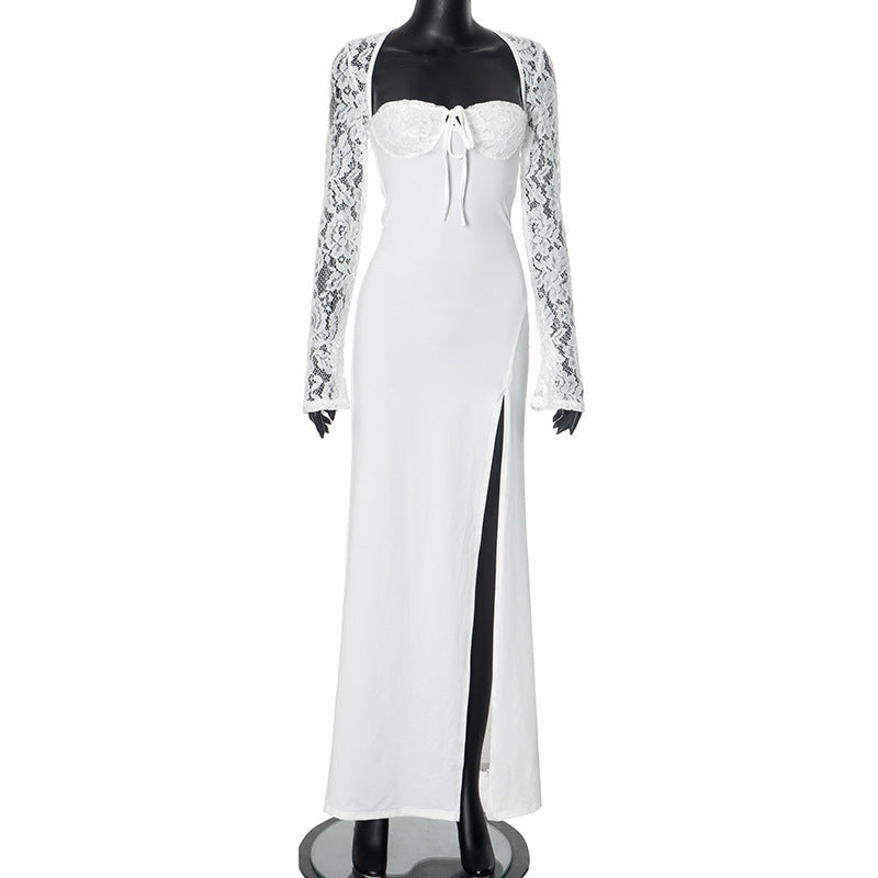 Damen Maxikleid mit eleganter Spitzenveredelung und tiefem Schlitz WOLFF