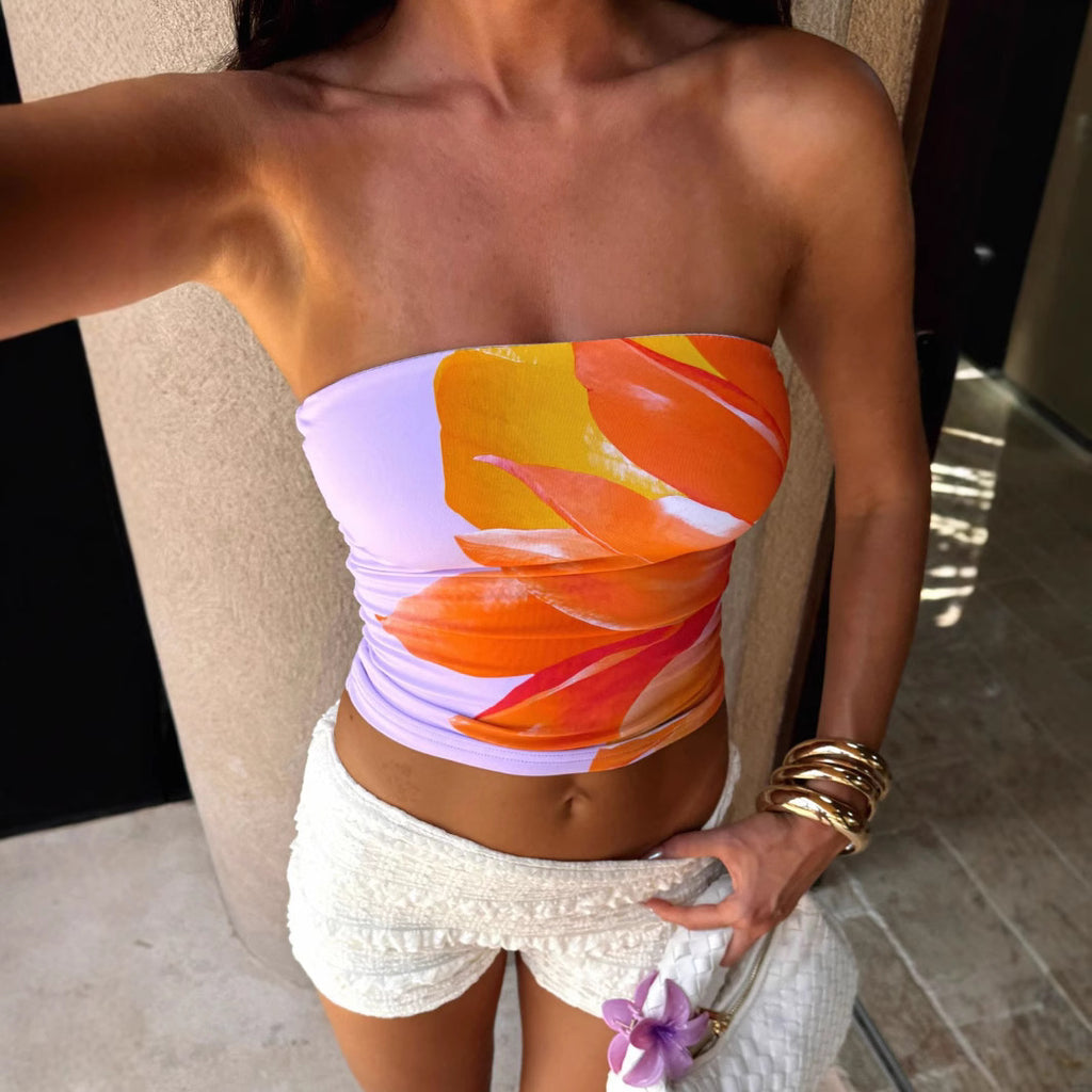 Damen trägerloses Top mit floralem Design WOLFF