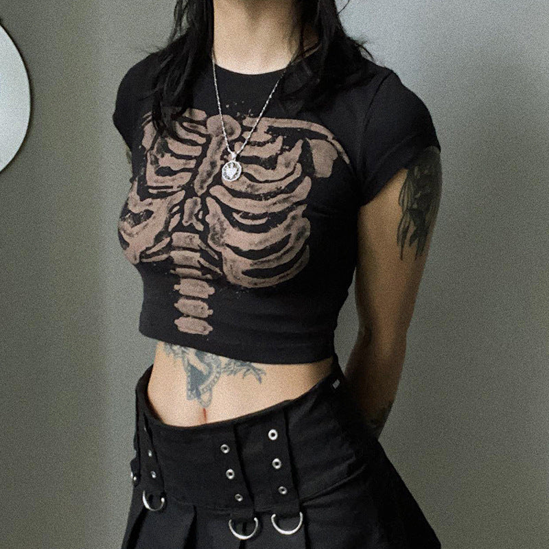 Damen Crop-Top mit kreativem Skelettprint WOLFF
