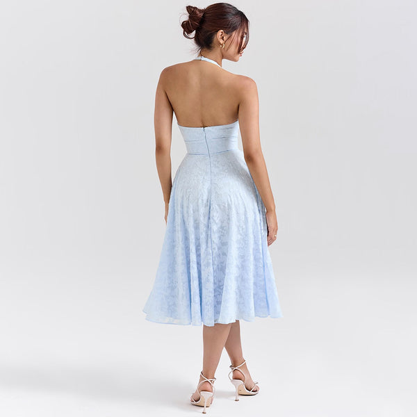 Damen Halterkleid mit elegantem V-Ausschnitt und fließendem Rockteil WOLFF