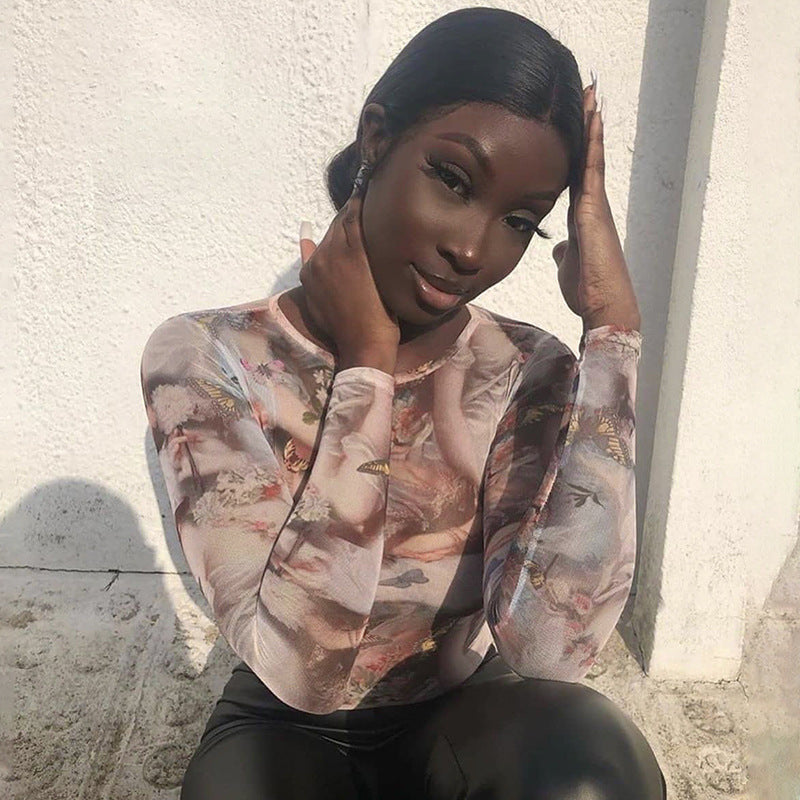 Damen Langarm-Bodysuit mit kunstvollem Grafikdruck WOLFF