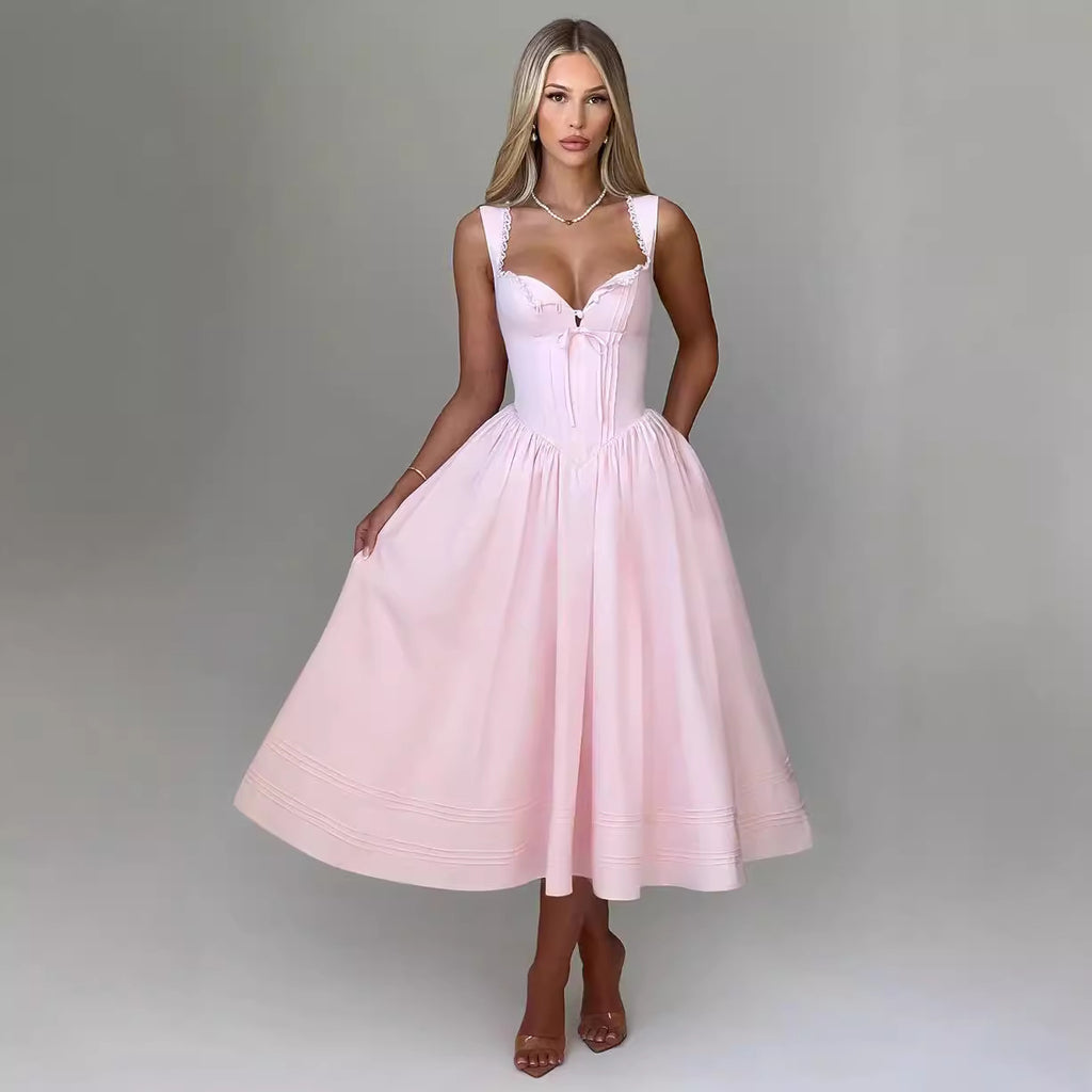 Damen Rockabilly Kleid mit romantischem Herzausschnitt und fließendem Rock WOLFF