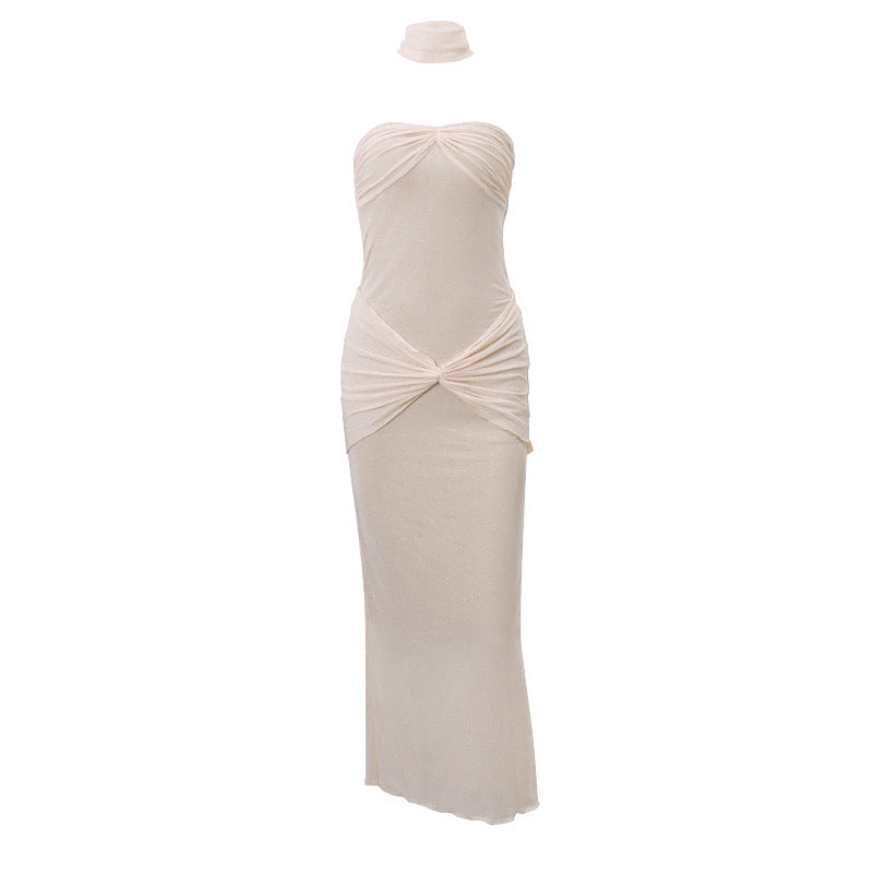 Damen bodenlanges Abendkleid mit elegantem Wickelausschnitt und schimmerndem Stoff WOLFF