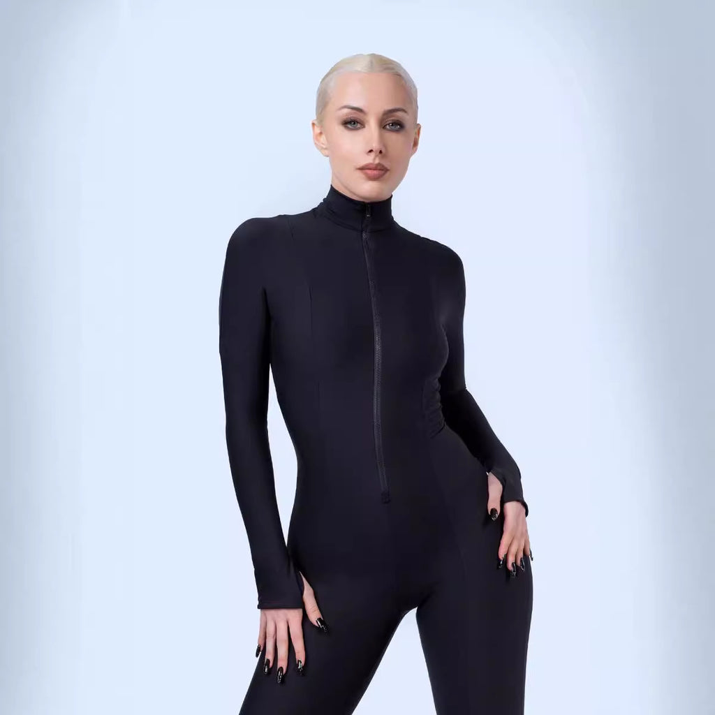 Damen eleganter Langarm-Jumpsuit mit Stehkragen und Reißverschluss WOLFF