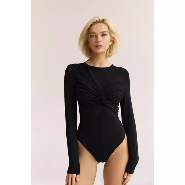 Damen bodenlanger Bodysuit mit raffinierten Drapierungen und langem Arm WOLFF