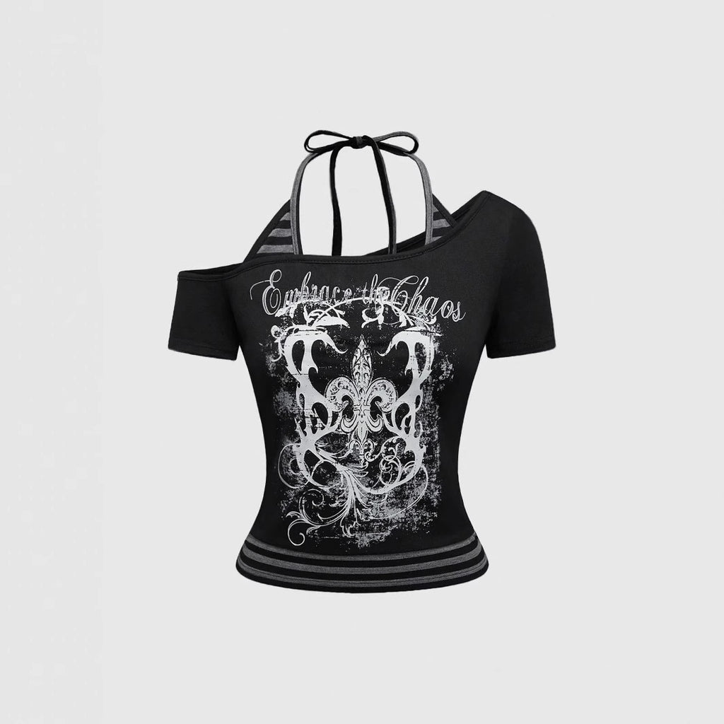 Damen Off-Shoulder Shirt mit kreativem Grafikdruck und raffinierten Cut-Outs WOLFF