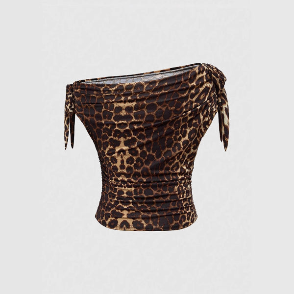 Damen Crop-Top mit innovativem Off-Shoulder-Design und animalischem Print WOLFF