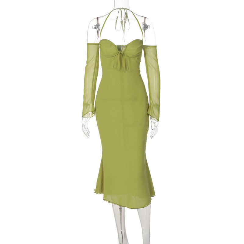 Damen Midikleid mit transparenten Ärmeln und raffiniertem Wickeldesign WOLFF