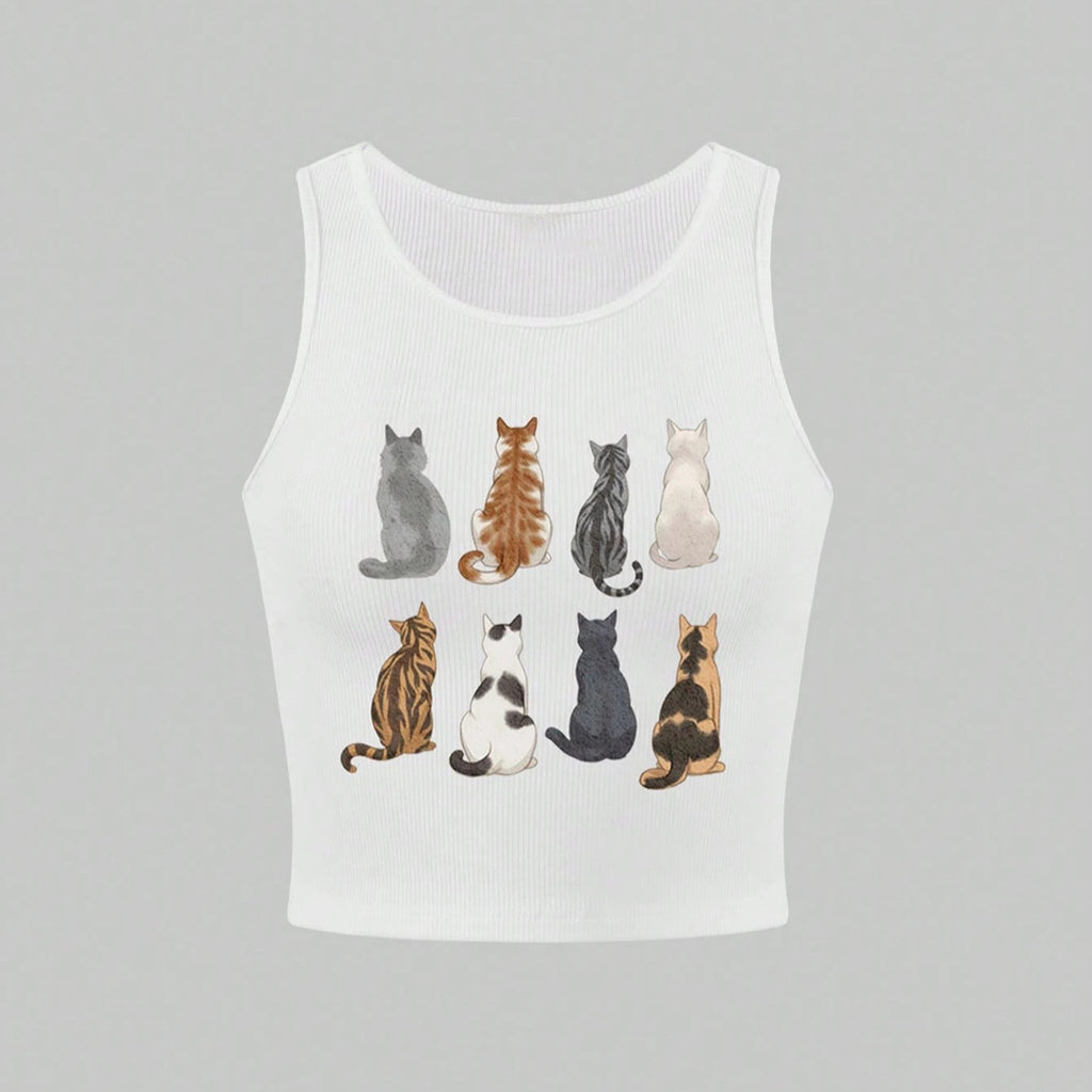 Damen Crop-Top mit kreativem Katzenmotiv WOLFF