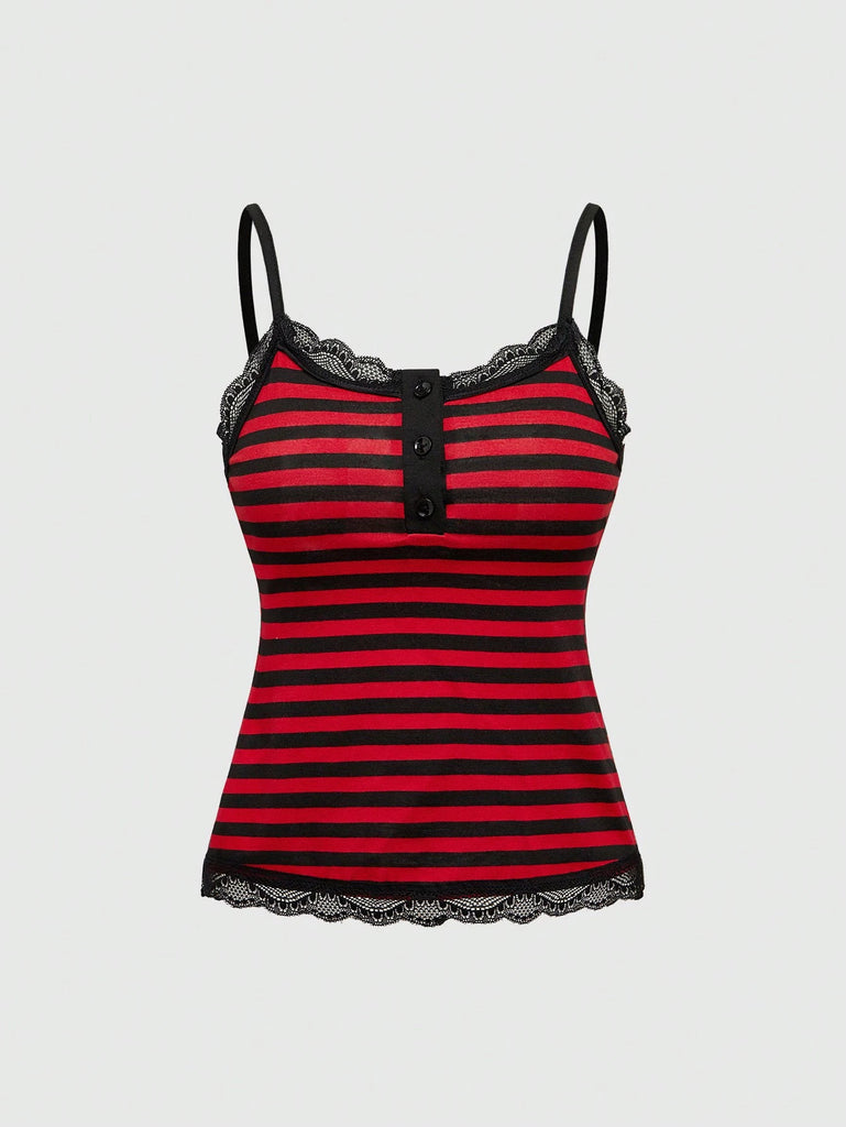 Damen Spaghetti-Top mit Spitze und gestreiftem Design WOLFF