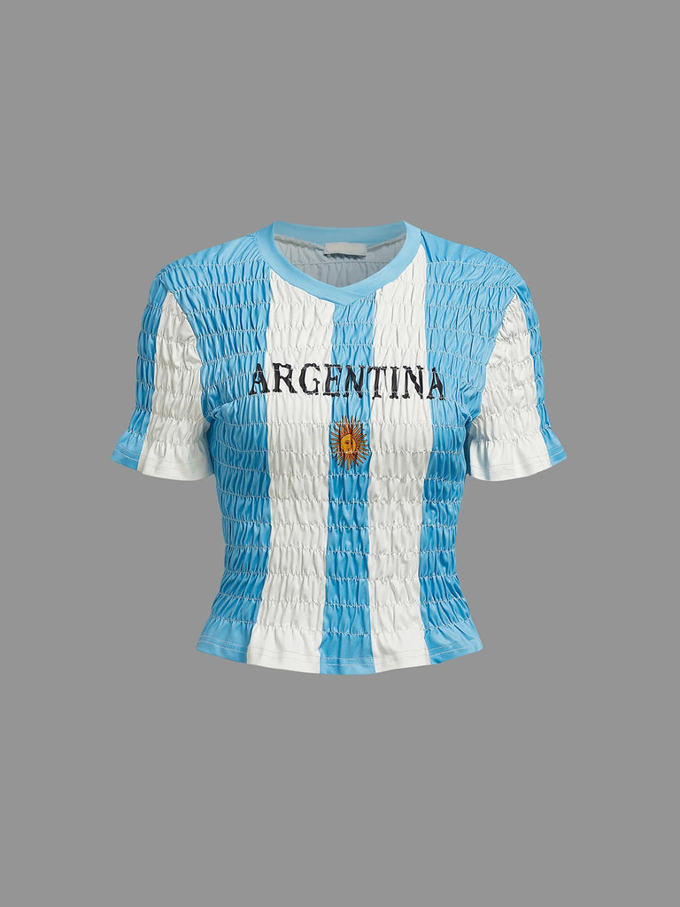 Damen modisches gesmoktes T-Shirt mit argentinischem Design WOLFF