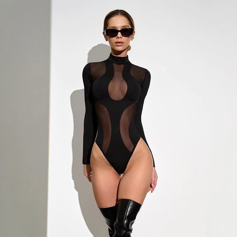 Damen Bodysuit mit transparenten Einsätzen und extravaganten Schnittdetails WOLFF