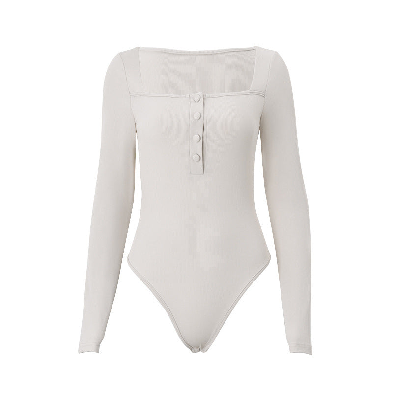 Damen Langarm-Bodysuit mit quadratischem Ausschnitt und Knopfdetail WOLFF
