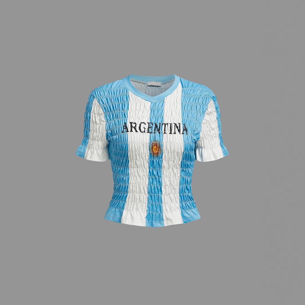 Damen modisches gesmoktes T-Shirt mit argentinischem Design WOLFF