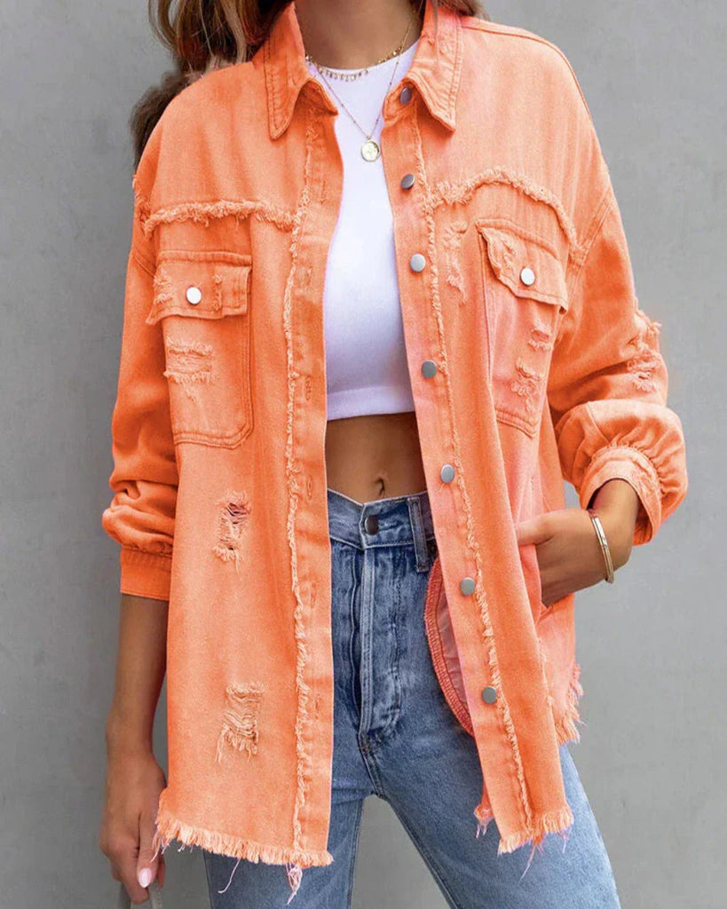 Orange Zerrissene Jeansjacke