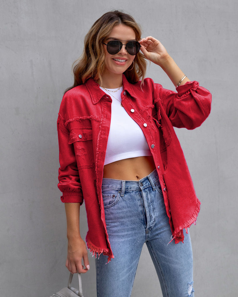 Rot Zerrissene Jeansjacke