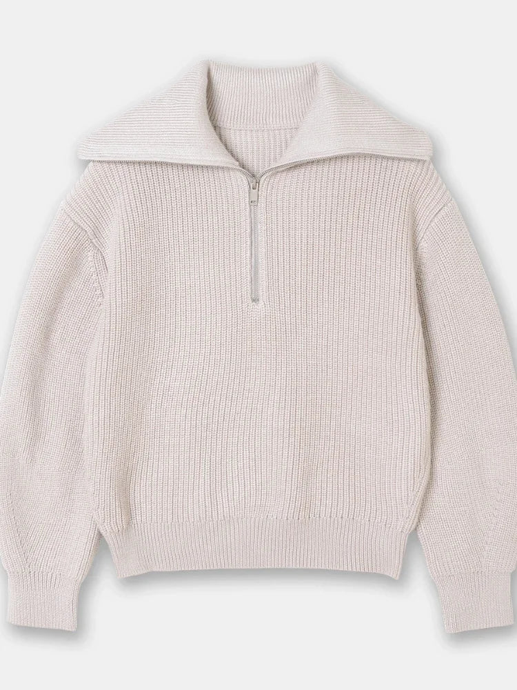 weite Turtleneck Damenpullover mit gestreiftem Revers