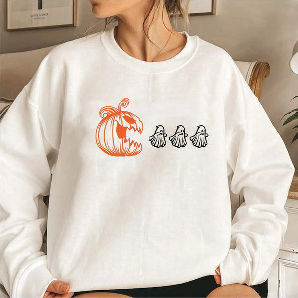 WOLFF - Damen Halloween Kürbis und Geist Sweatshirt