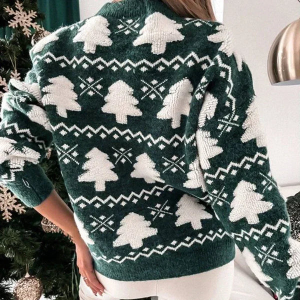 WOLFF - Hässlicher Weihnachtspulli - Gestrickter Pullover mit 3D-Weihnachtsbaum-Print