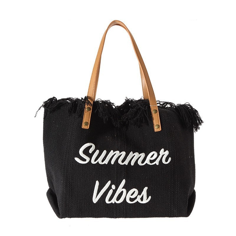 WOLFF Sommer Vibes Strandtasche | Bunte Strandtasche mit sommerlichem Aufdruck