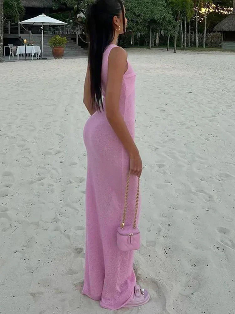 Wolff Sommerkleid | Modernes gestricktes ärmelloses Maxikleid für Damen, ideal für den Strand