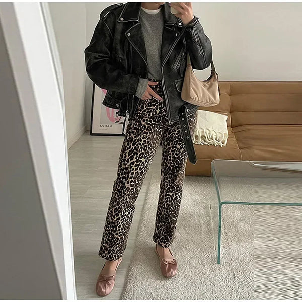 Wolff Leopard-Print-Jeans | Stylische schmale Streetwear Damenhose im Pencil-Stil