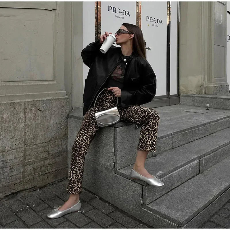 Wolff Leopard-Print-Jeans | Stylische schmale Streetwear Damenhose im Pencil-Stil