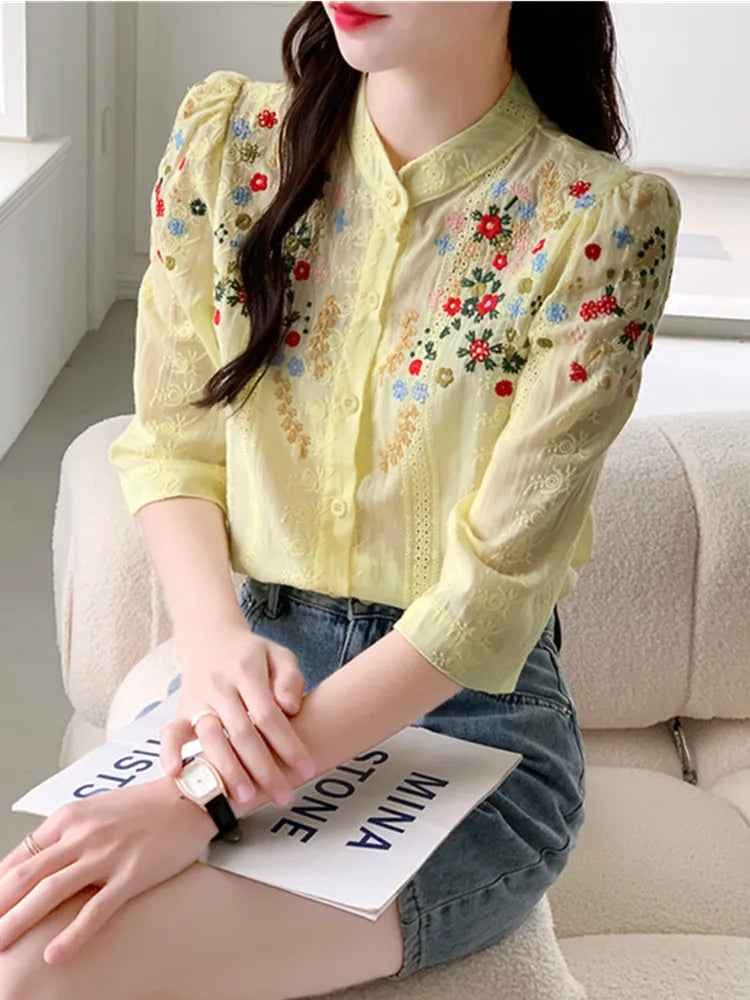 Wolff Romantic Bluse | Elegante Damenbluse mit Vintage-Blumenprint und kurzen Ärmeln