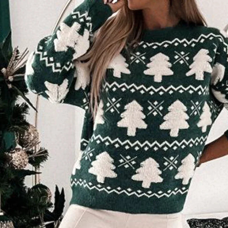 WOLFF - Hässlicher Weihnachtspulli - Gestrickter Pullover mit 3D-Weihnachtsbaum-Print