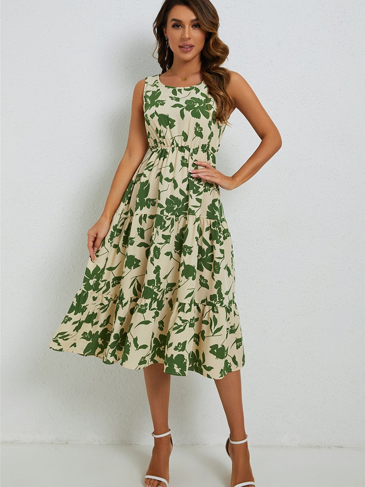 Wolff - Grünes Blumen-Midi-Kleid