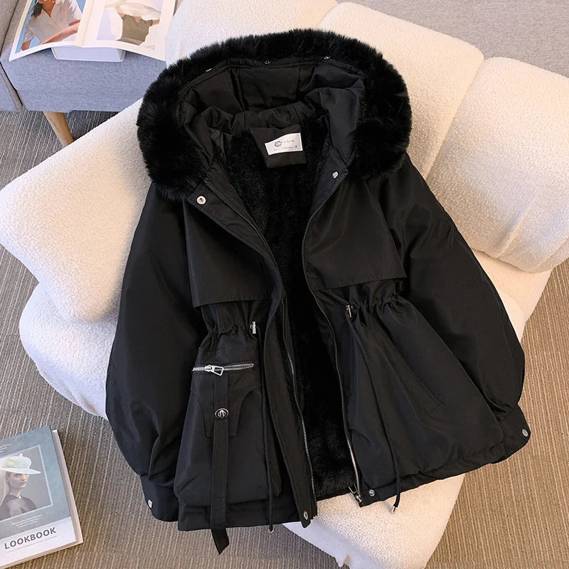 Fleece-lined coat - Faux fur hood