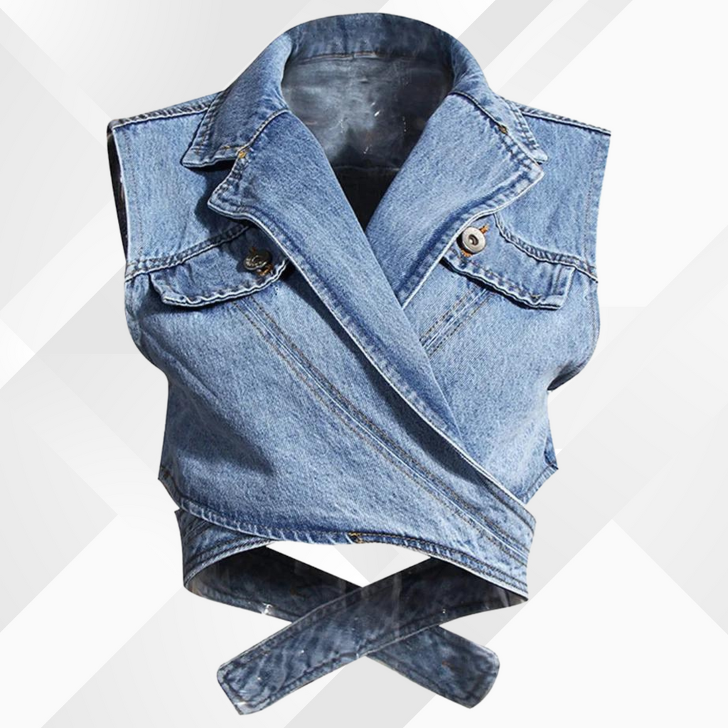 WOLFF - Denim vest en blouse met pofmouwen