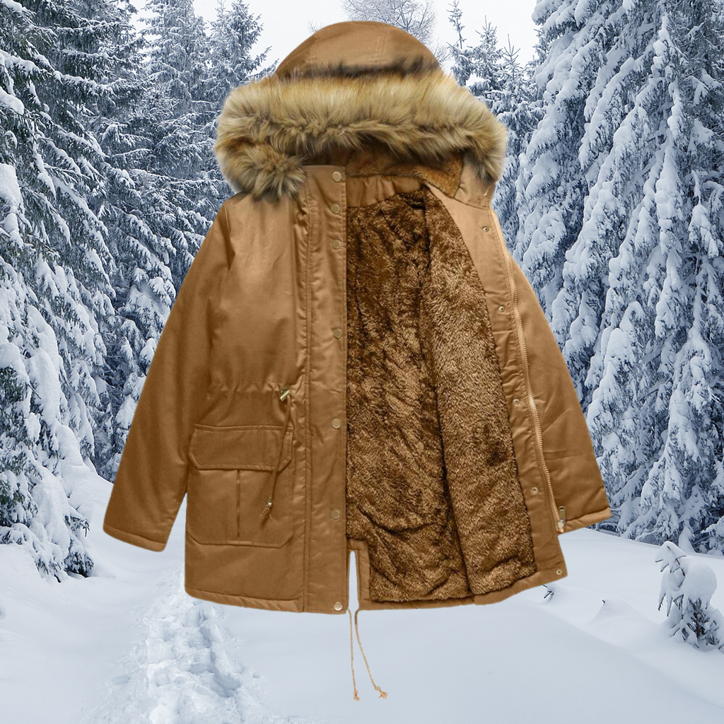 Gepolsterte Fellkragen mit Kapuze Warme Winterjacke