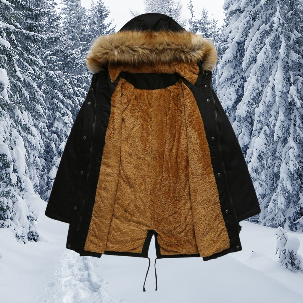 Gepolsterte Fellkragen mit Kapuze Warme Winterjacke