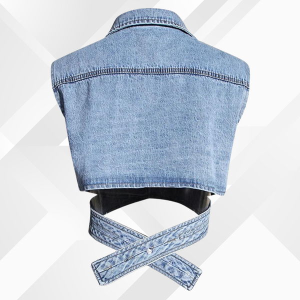 WOLFF - Denim vest en blouse met pofmouwen