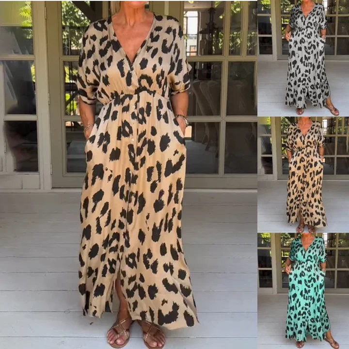 Leopard Maxikleid mit V-Ausschnitt