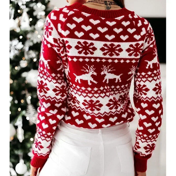 WOLFF - Hässlicher Weihnachtspulli - Rentier und Herz-Muster Pullover