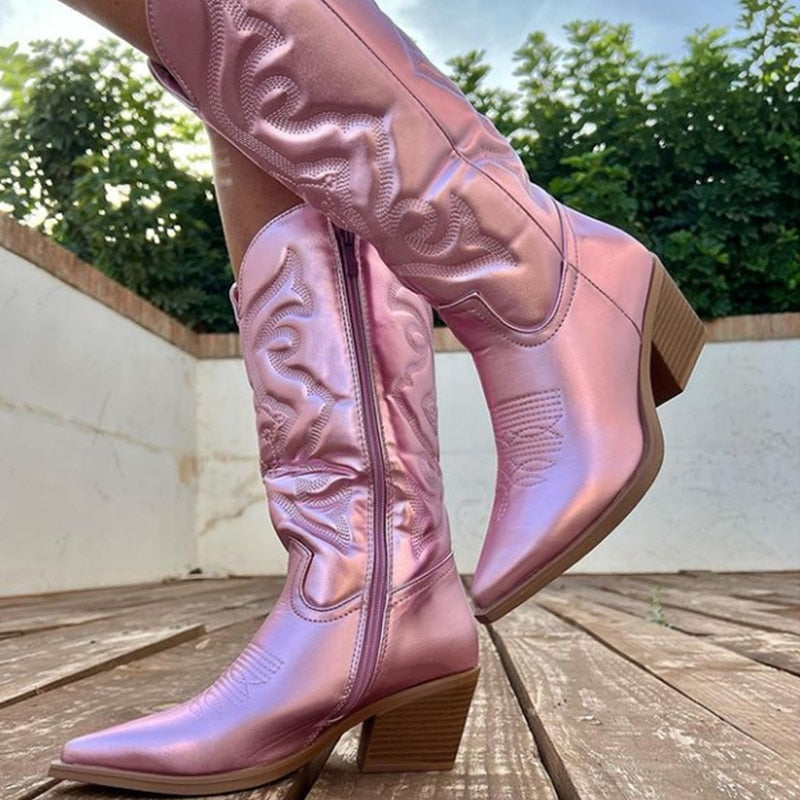 WOLFF - Cowboy-Stiefel in Metallic-Rosa Farbe