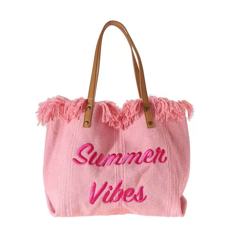 WOLFF Sommer Vibes Strandtasche | Bunte Strandtasche mit sommerlichem Aufdruck