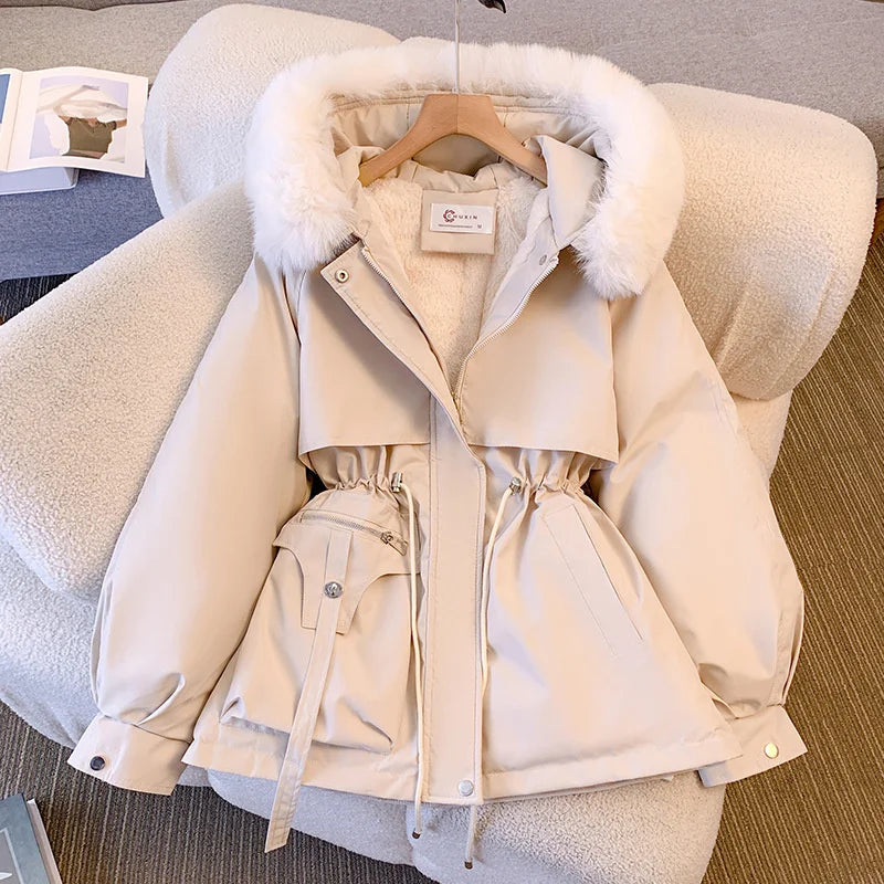 Fleece-lined coat - Faux fur hood