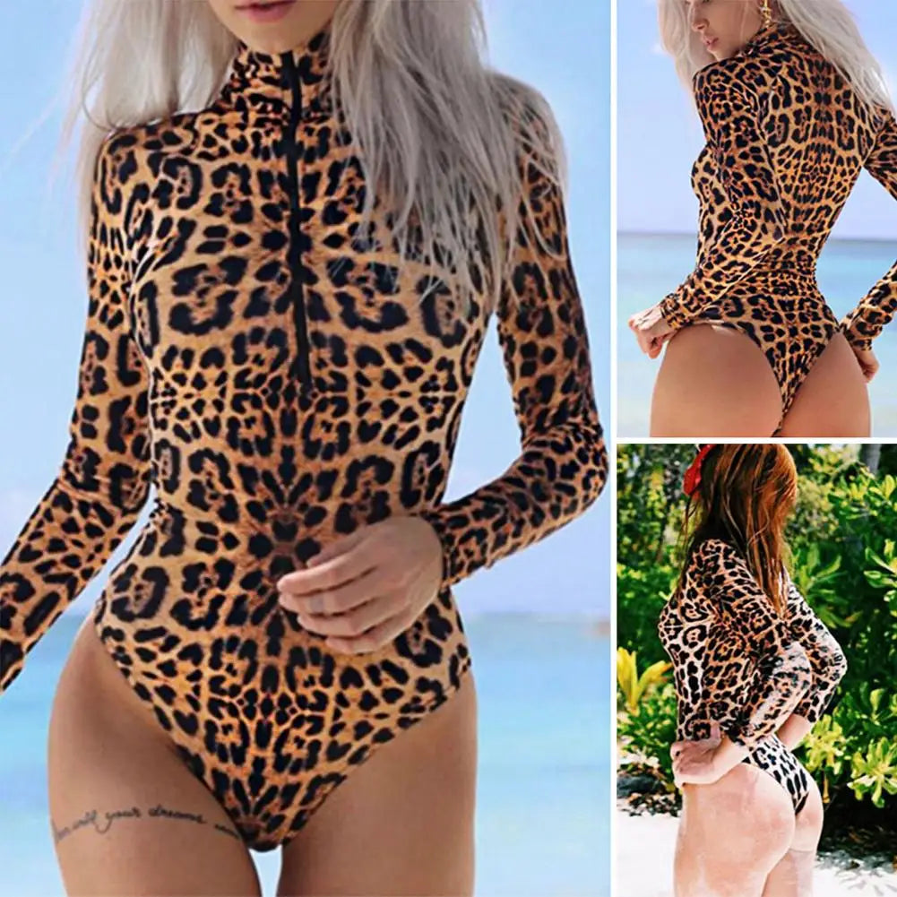 WOLFF Damen-Schwimm-Playsuit – stylischer Reißverschluss, schmale Passform für Sommer-Badeanzüge