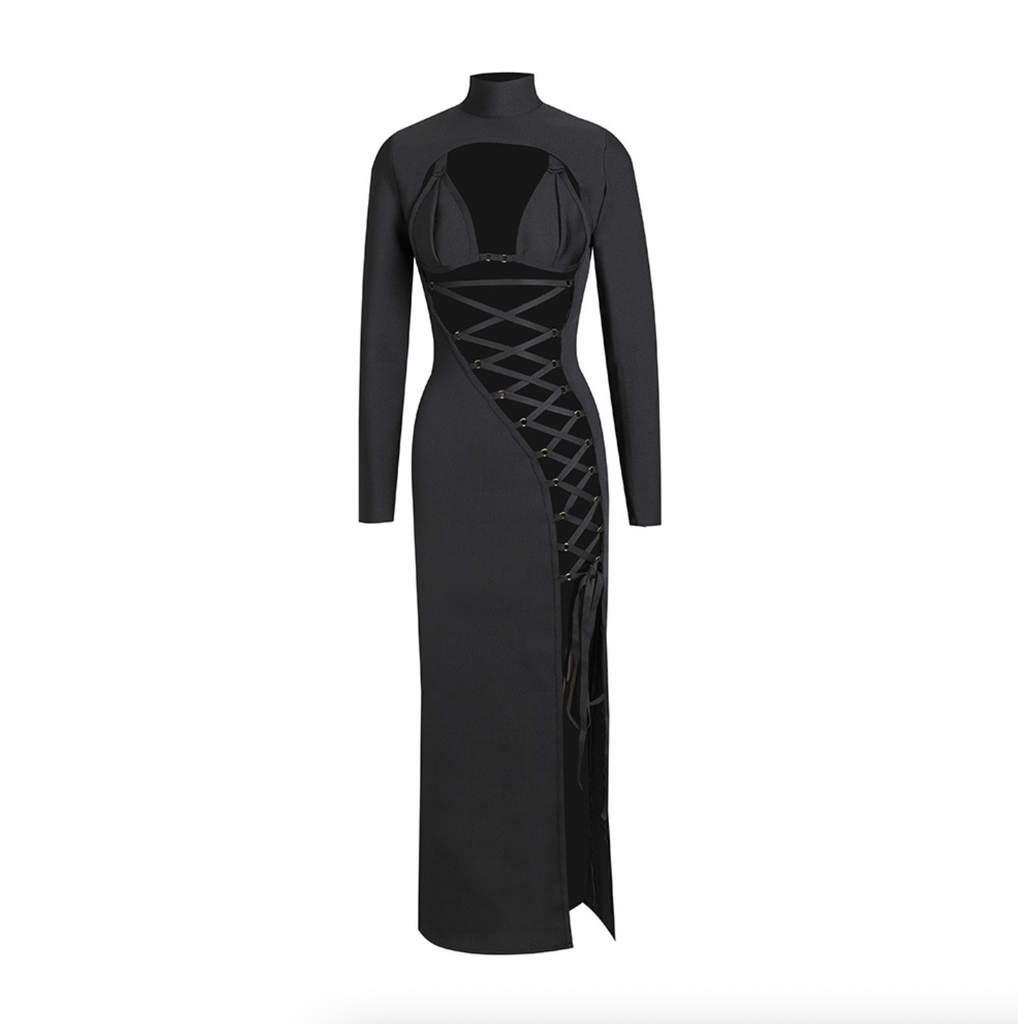 Maxi-Bandage-Kleid mit Cut-outs und langen Ärmeln