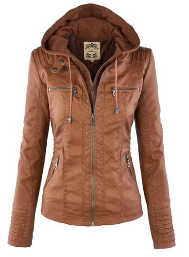 WOLFF Lederimitat Mantel | Damen Kapuzenjacke: Basic PU-Jacke