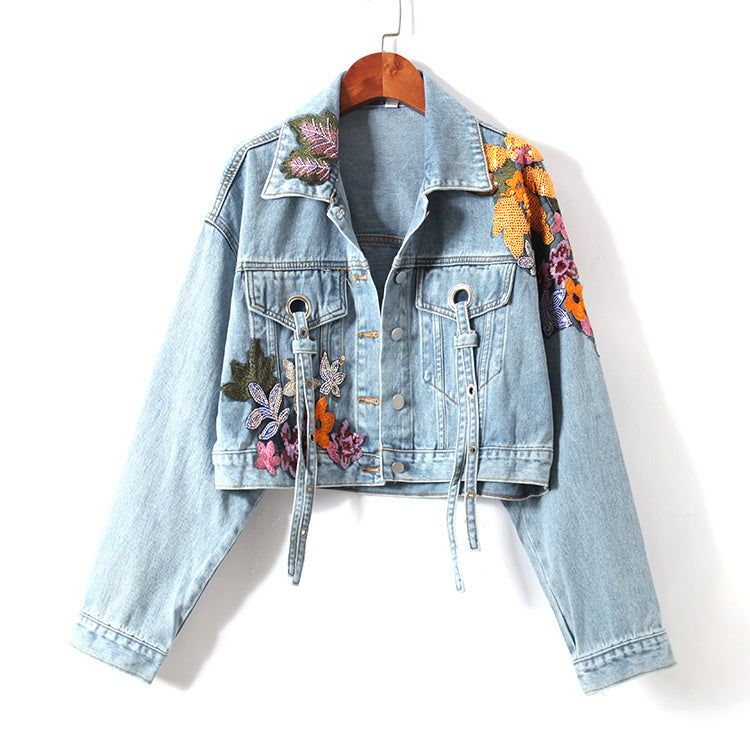 WOLFF - Denim Jacke Mit Blumenstickerei Und Pailletten