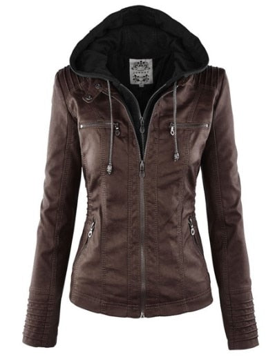 WOLFF Lederimitat Mantel | Damen Kapuzenjacke: Basic PU-Jacke