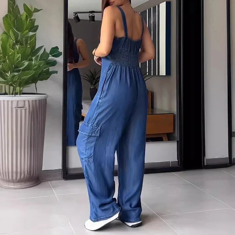 WOLFF - Verführerischer Imitations-Denim-Jumpsuit