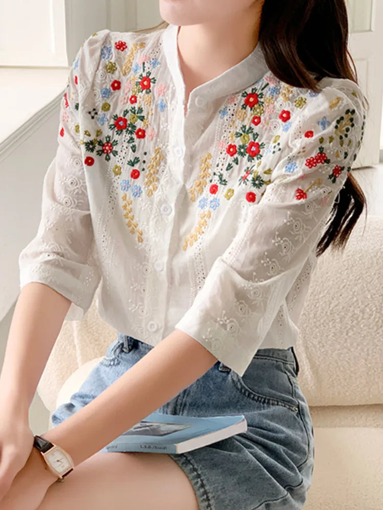 Wolff Romantic Bluse | Elegante Damenbluse mit Vintage-Blumenprint und kurzen Ärmeln