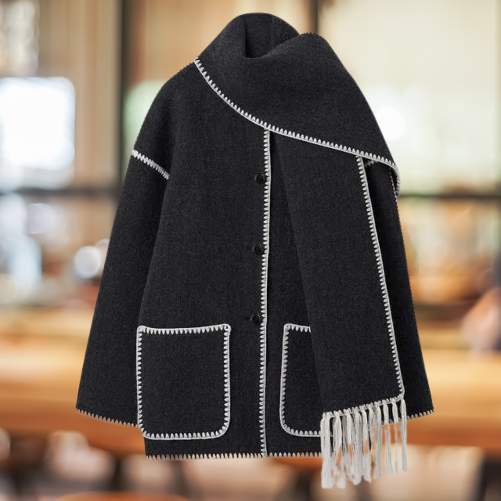 Elegante Langarmtasche einreihige Knopfjacke mit Schal