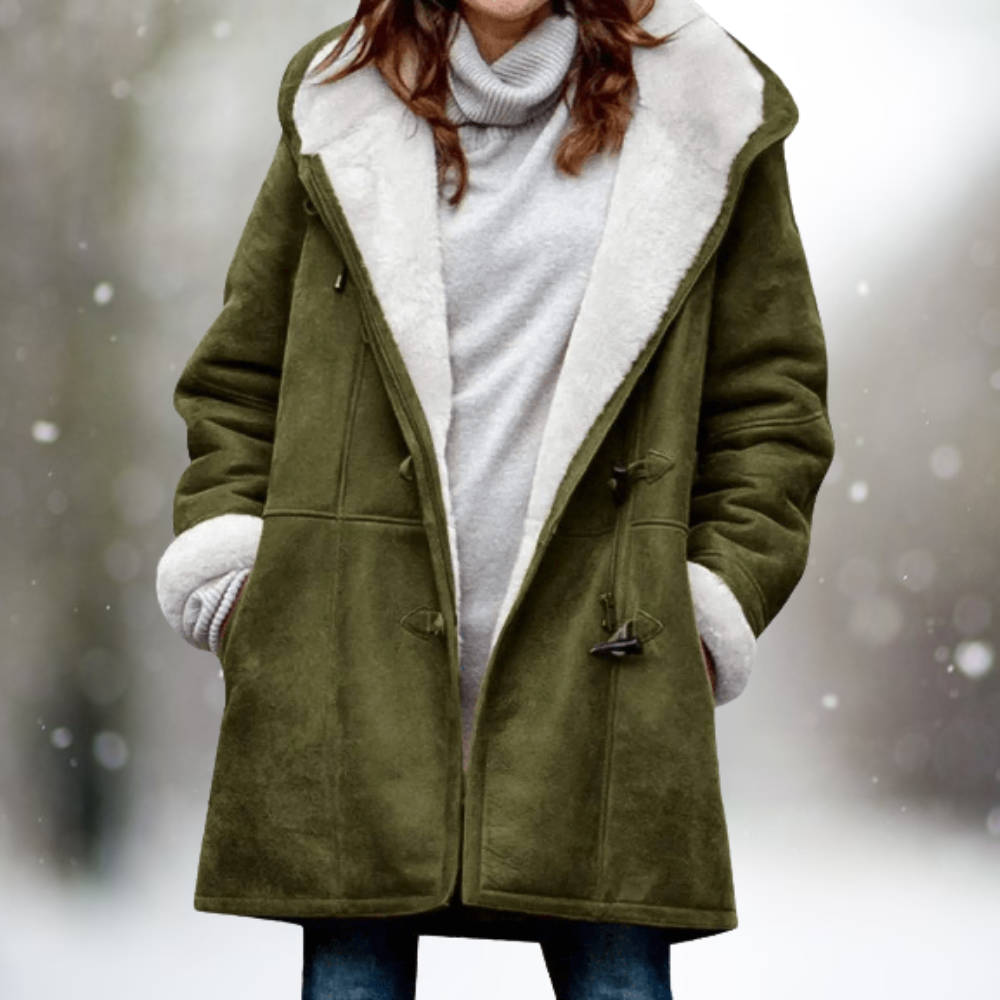 Premium Fleece-Wildlederjacke mit halblanger Kapuze